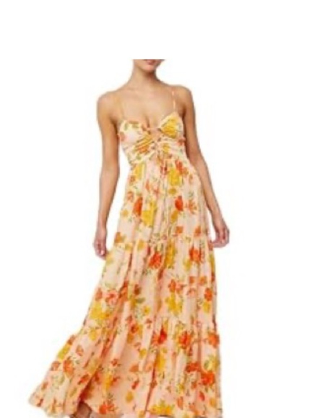 Floral Spaghetti-Strap Maxi Dress in Peach and Yellow